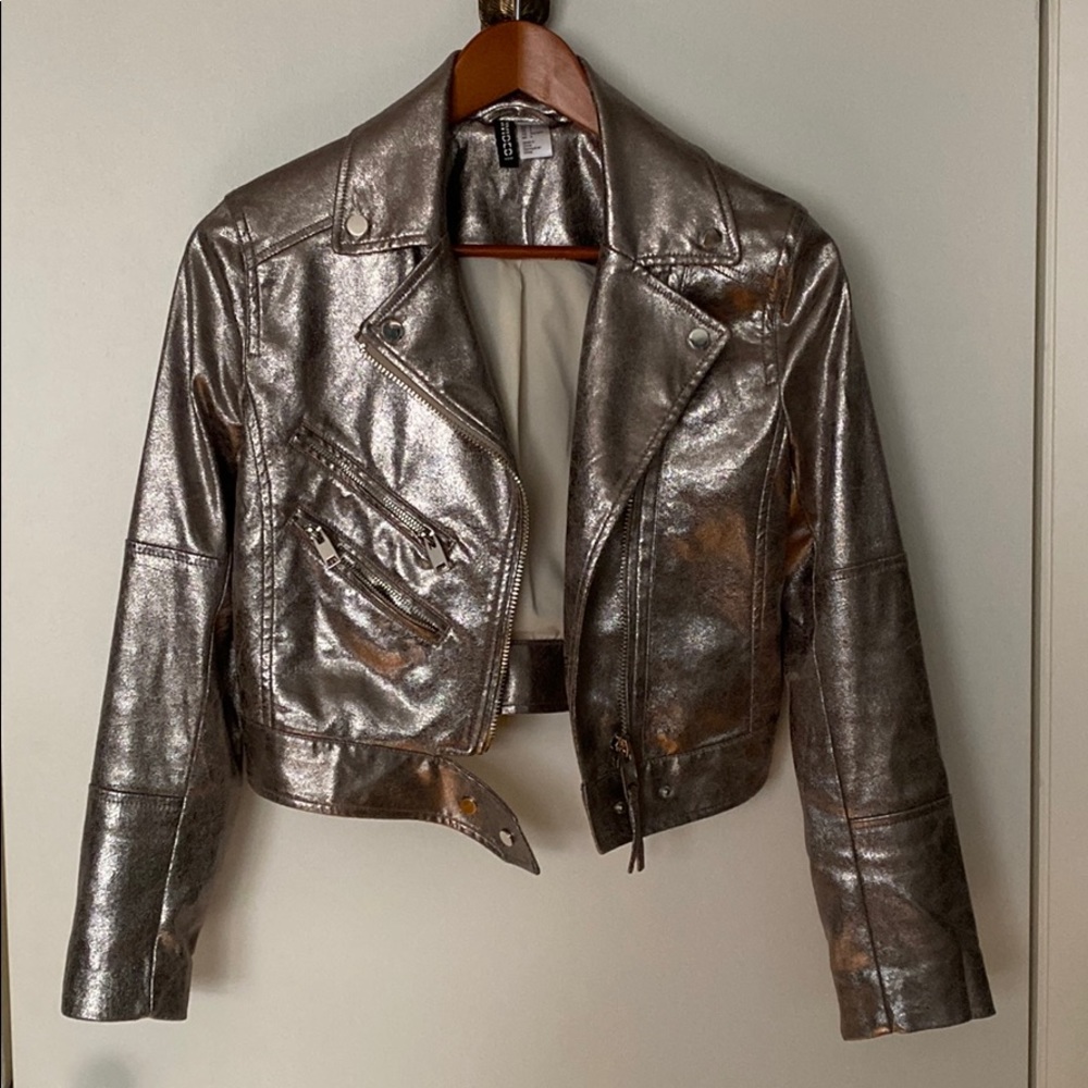 Cropped Gold Leather (fake) Moto